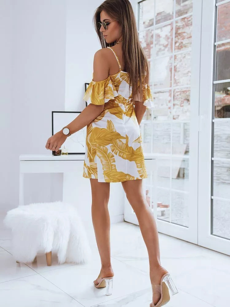 Stylish women's white and yellow dress Perl