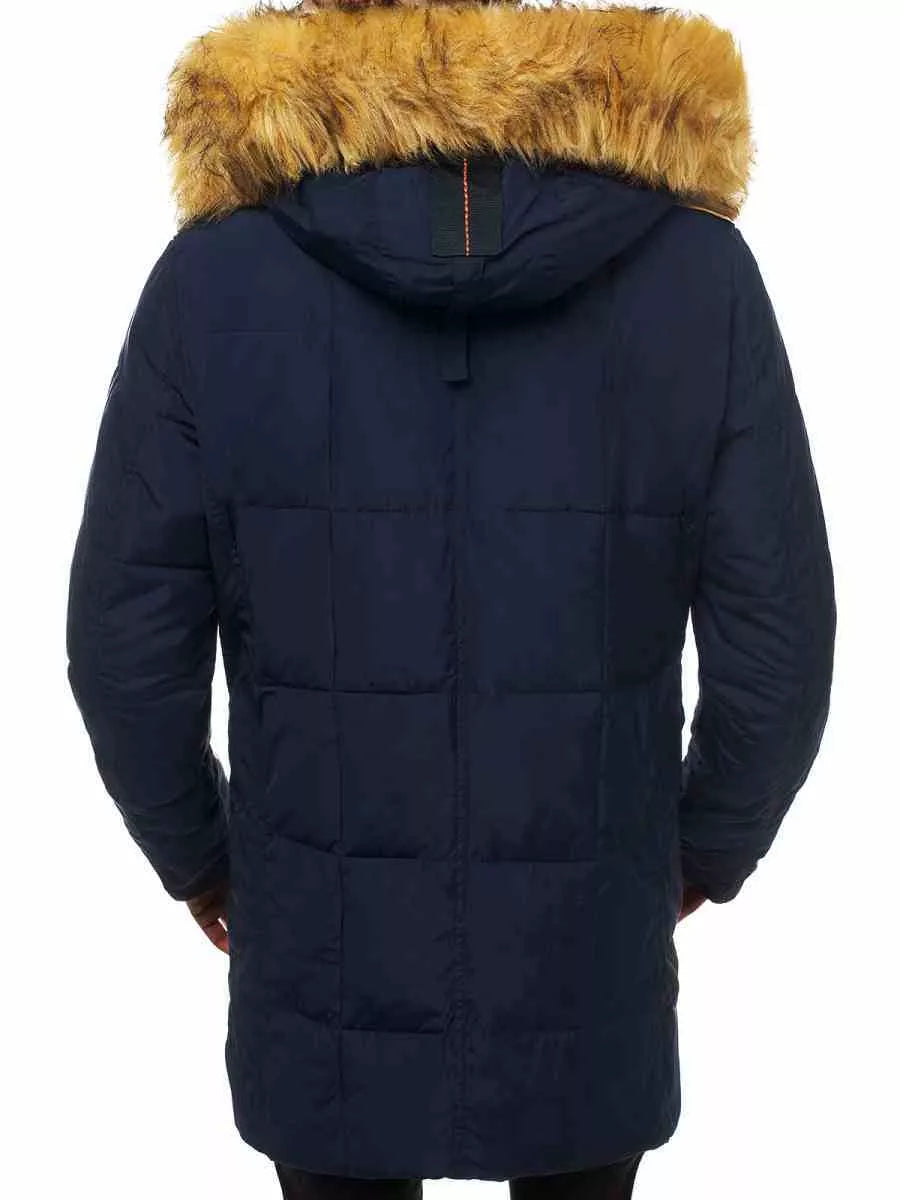 Men's dark blue winter jacket with fur hood Remal