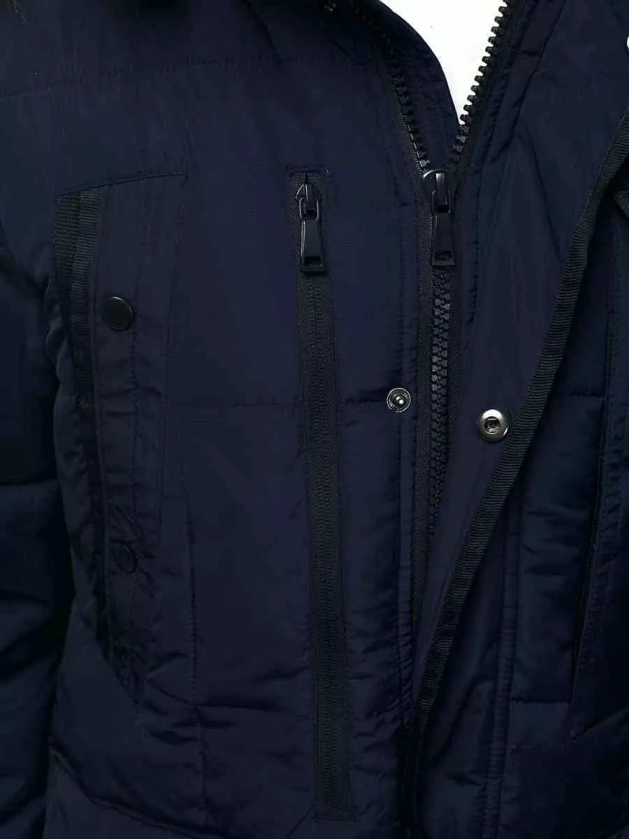 Men's dark blue winter jacket with fur hood Remal