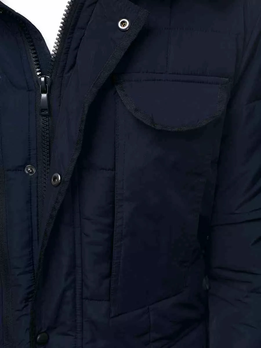 Men's dark blue winter jacket with fur hood Remal