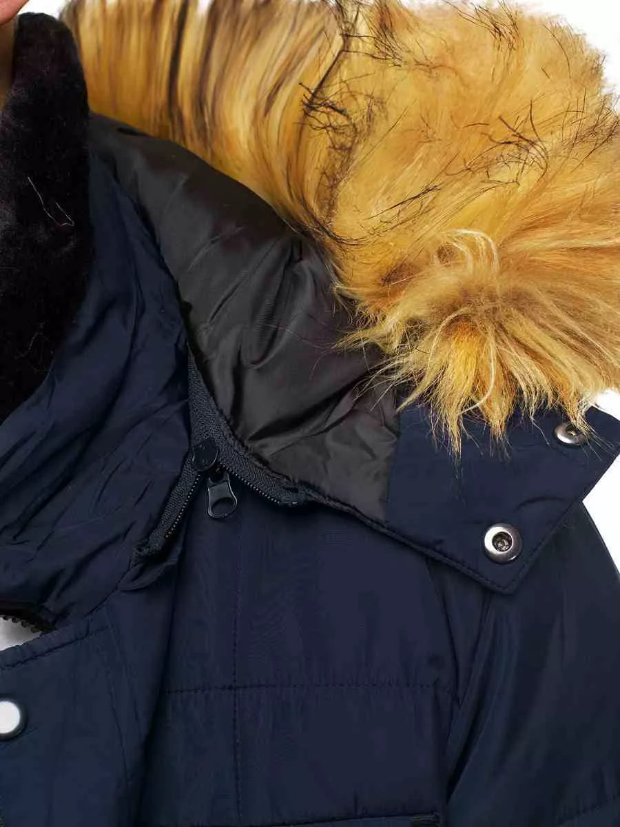 Men's dark blue winter jacket with fur hood Remal