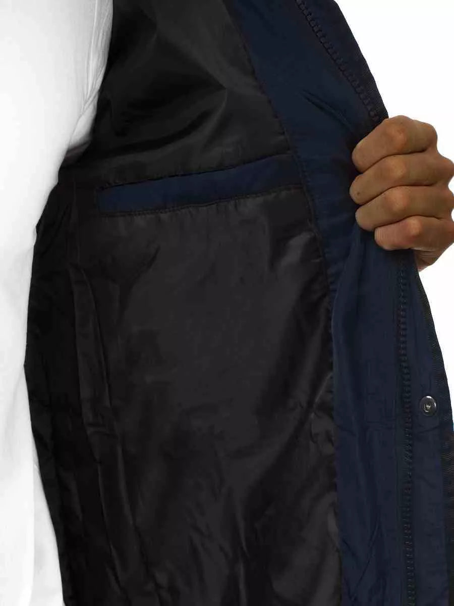 Men's dark blue winter jacket with fur hood Remal