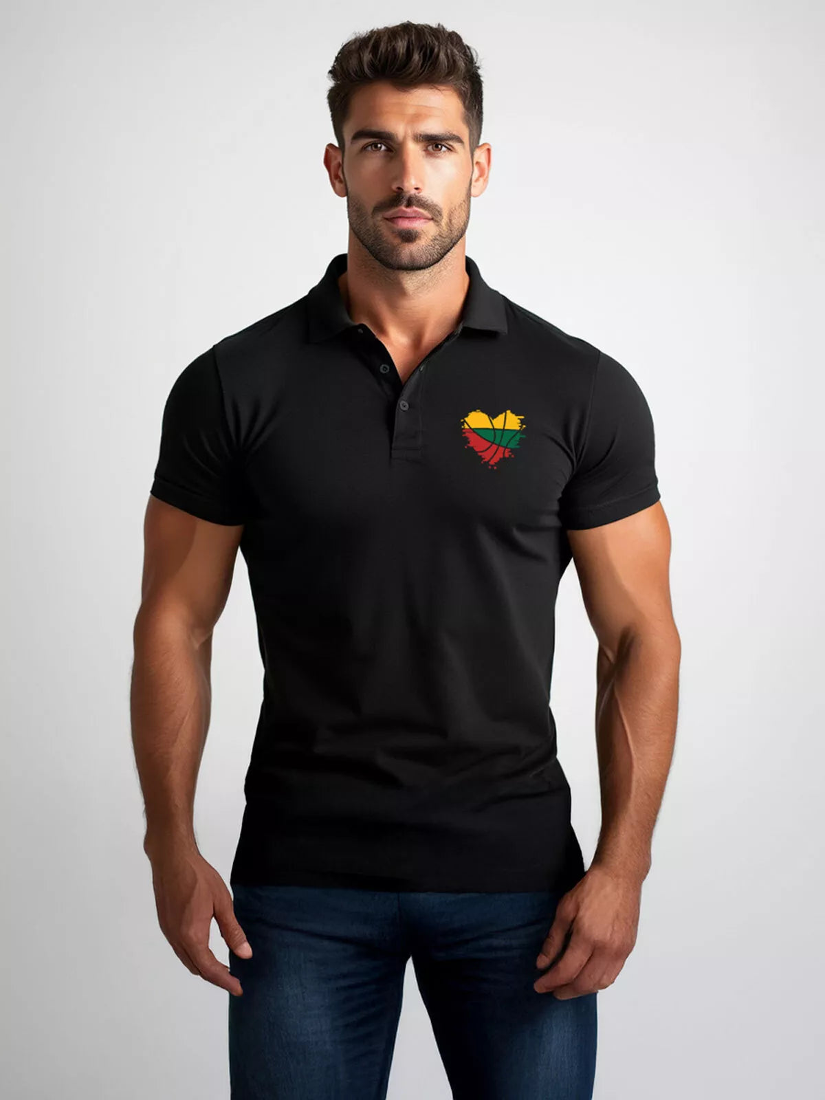 Men's black polo shirt Heart 
