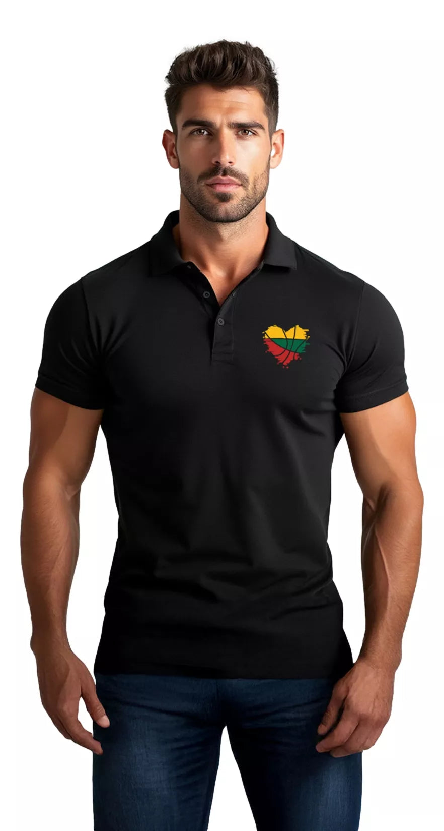 Men's black polo shirt Heart 