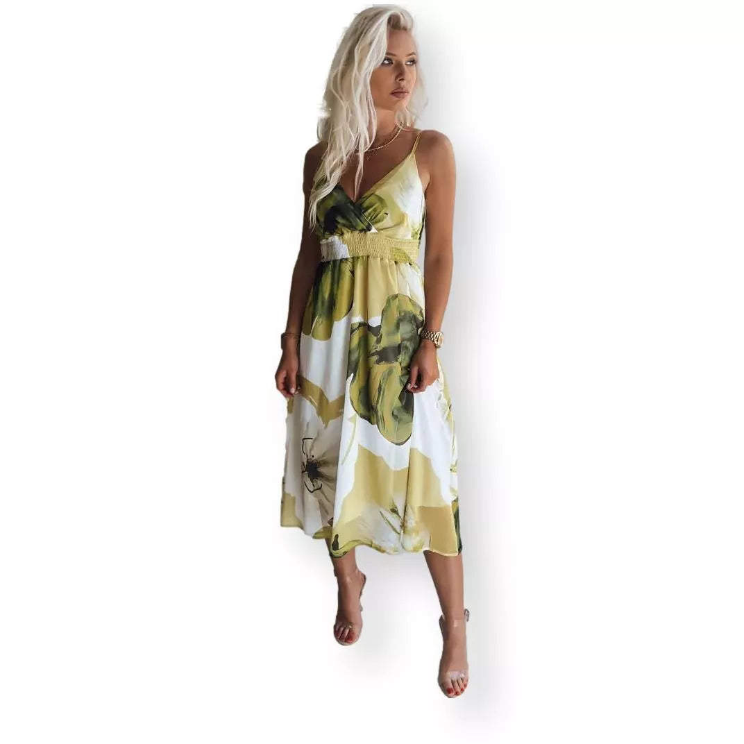 White women's dress with green flowers Ladybird 
