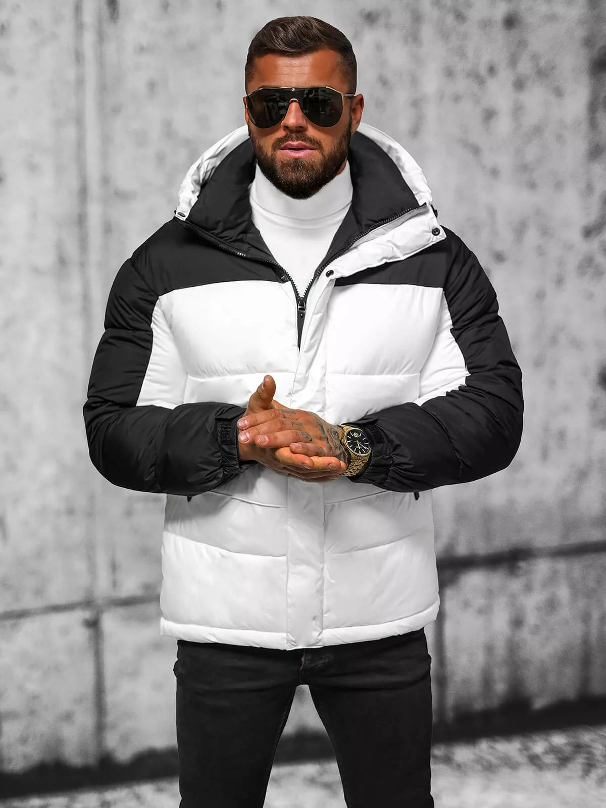 Men's white quilted winter jacket Poker