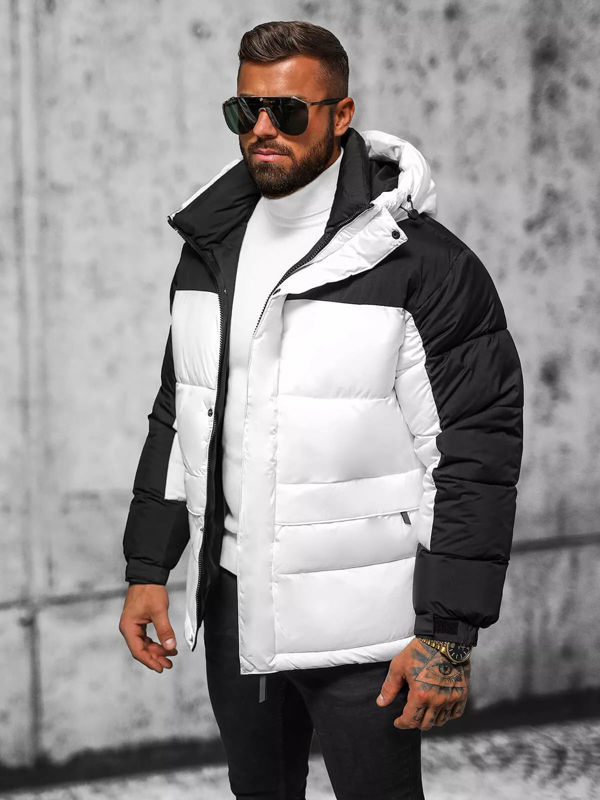 Men's white quilted winter jacket Poker