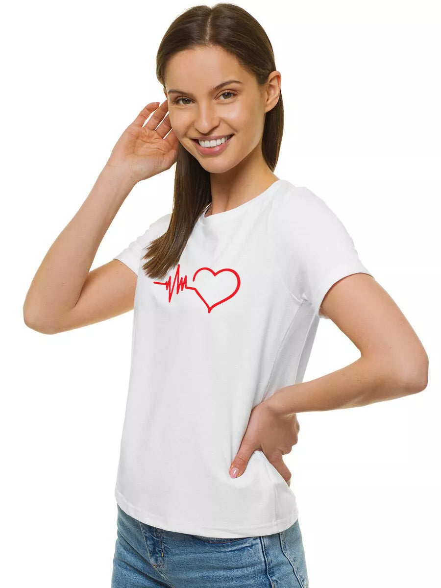 Women's white T-shirt Heartbeat