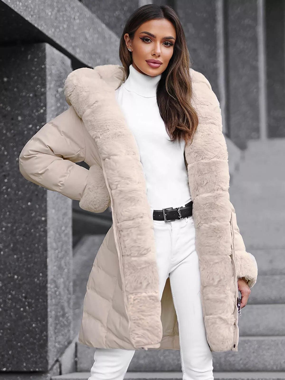 Beige jacket with fur Dorter
