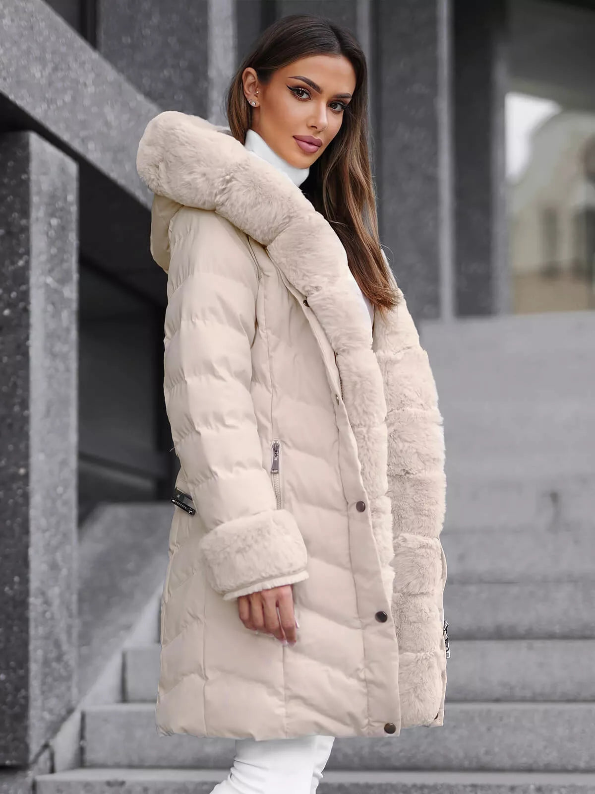 Beige jacket with fur Dorter