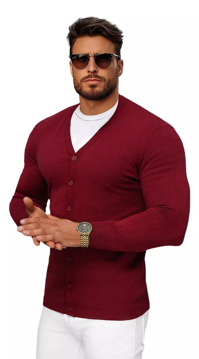 Men's burgundy button-down sweater Otom