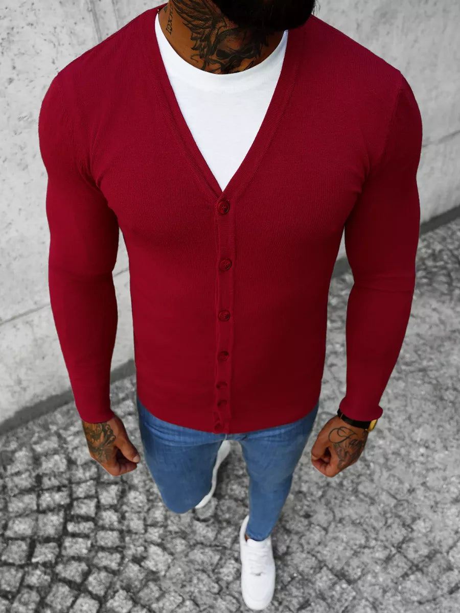 Men's burgundy button-down sweater Otom