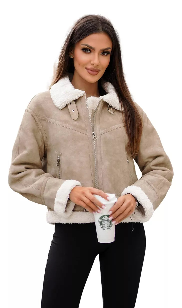 Brown leather jacket with white patch Camila