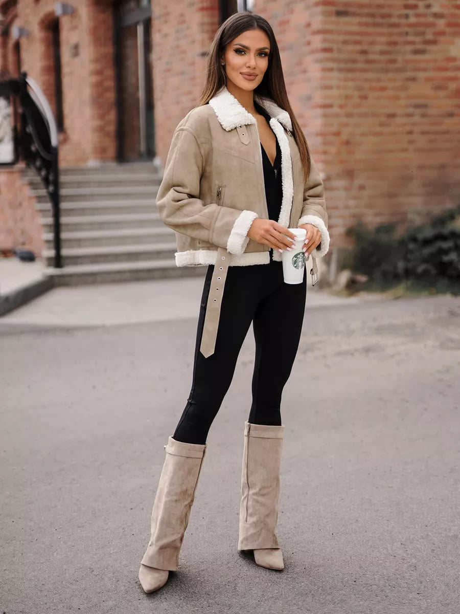 Brown leather jacket with white patch Camila