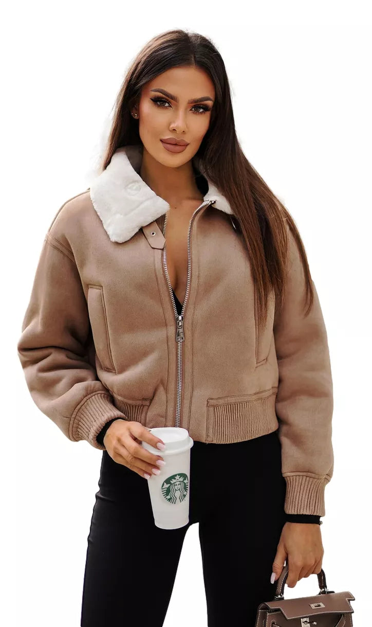 Brown jacket with white fur Edit
