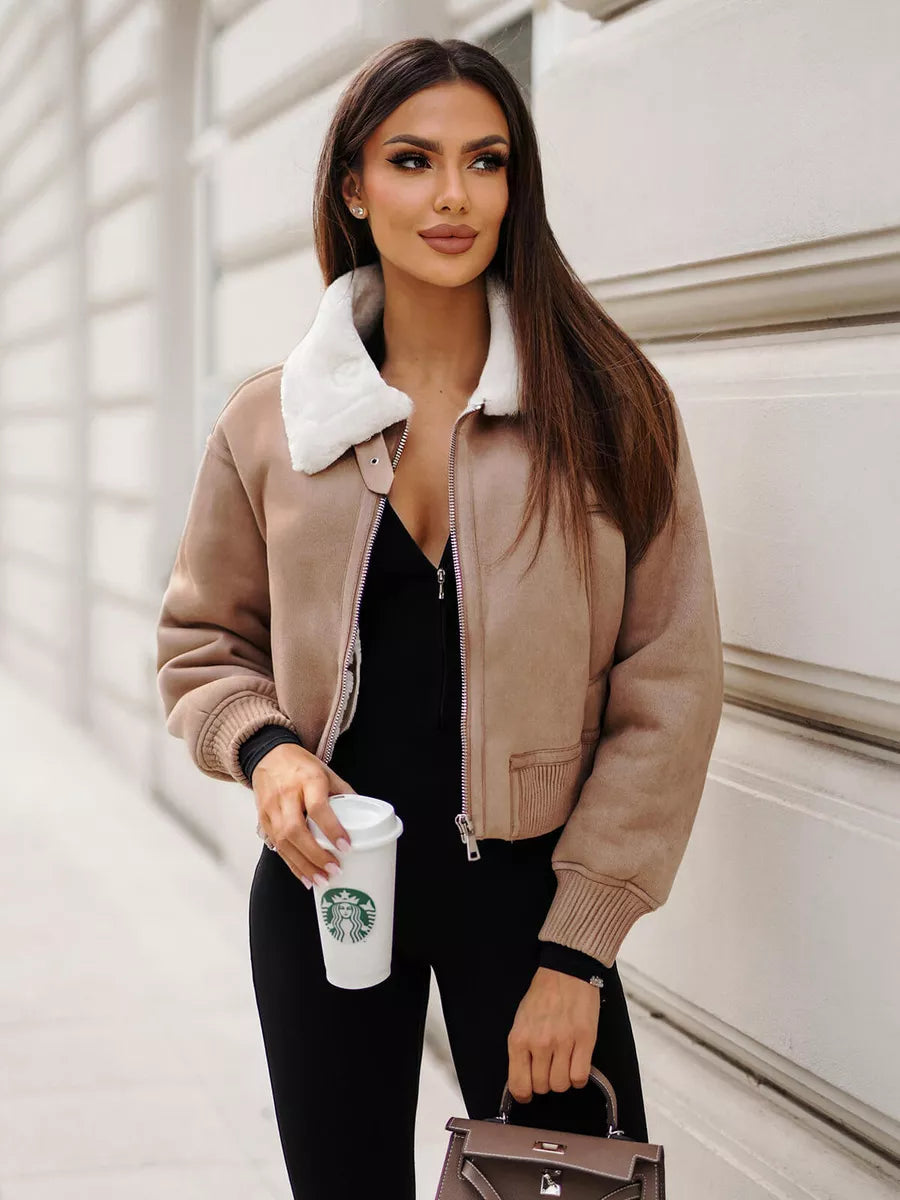 Brown jacket with white fur Edit