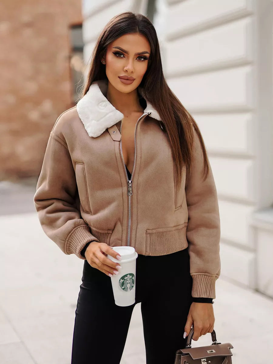 Brown jacket with white fur Edit