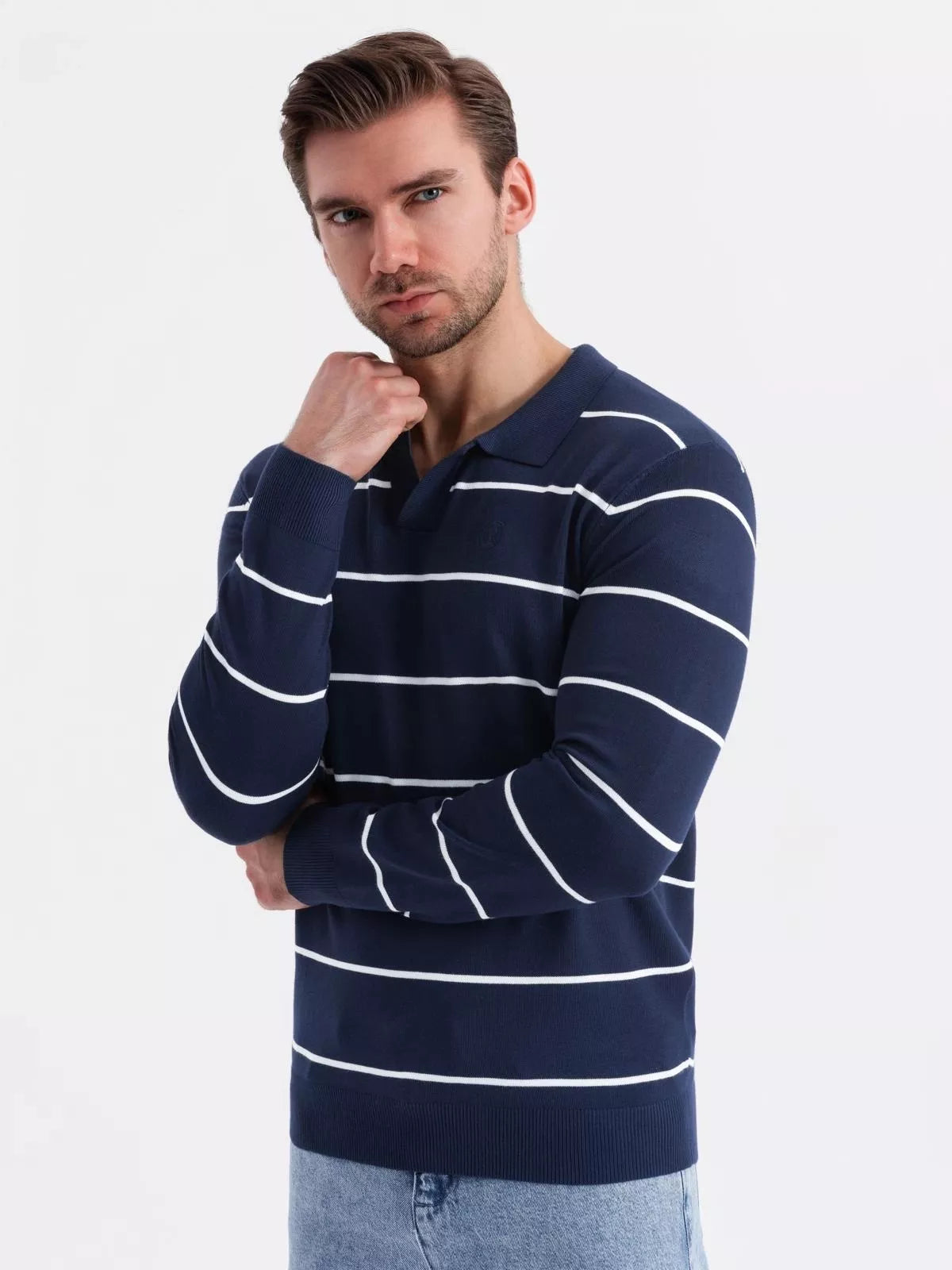 Men's long-sleeved polo shirt in blue Don