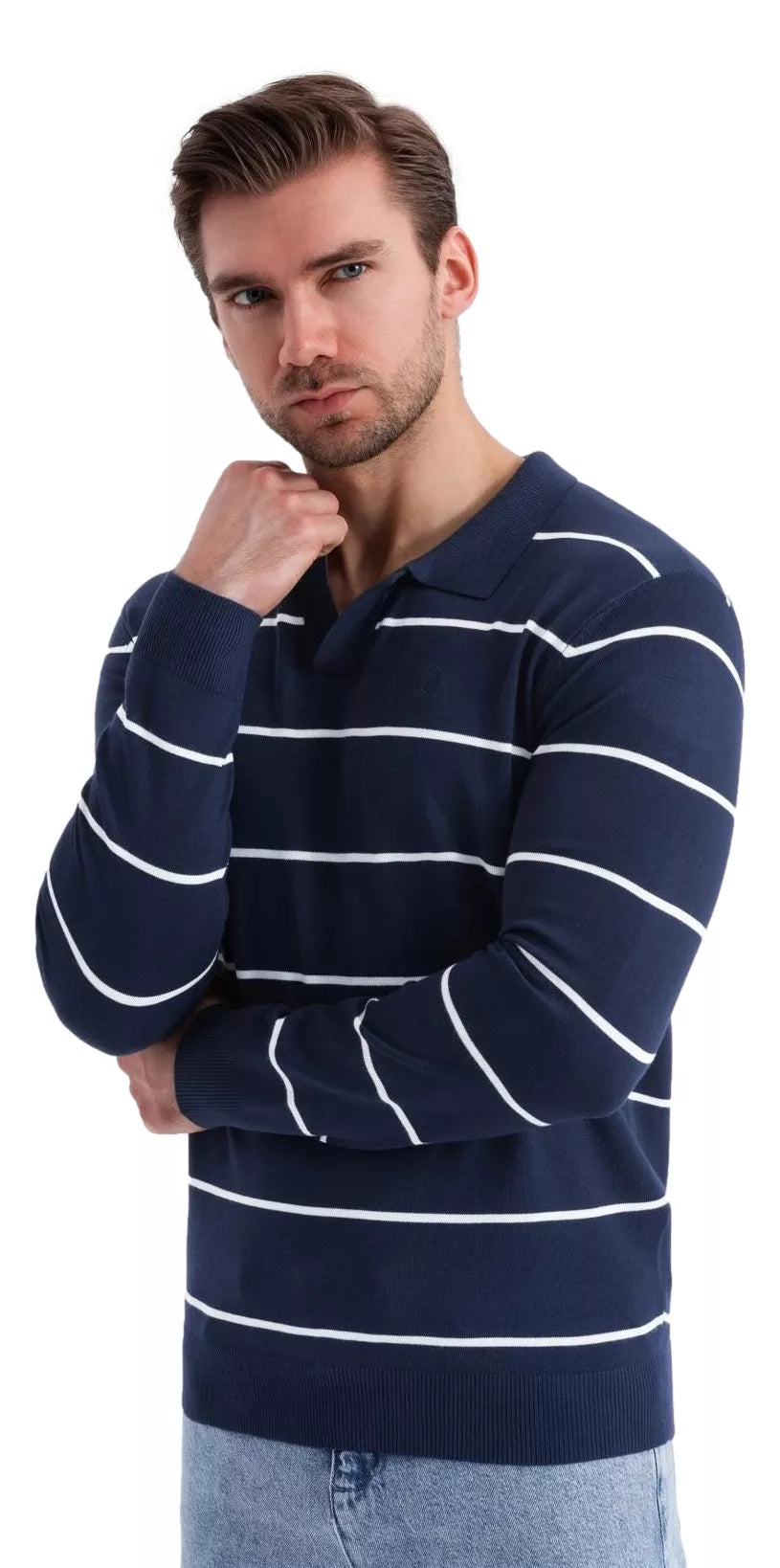 Men's long-sleeved polo shirt in blue Don