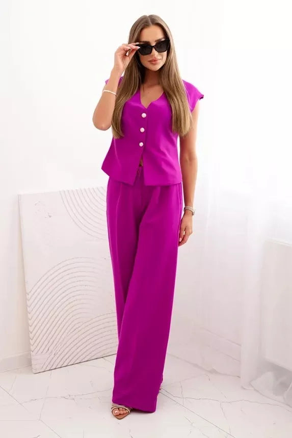 Women's purple suit with vest and wide-leg trousers Anda
