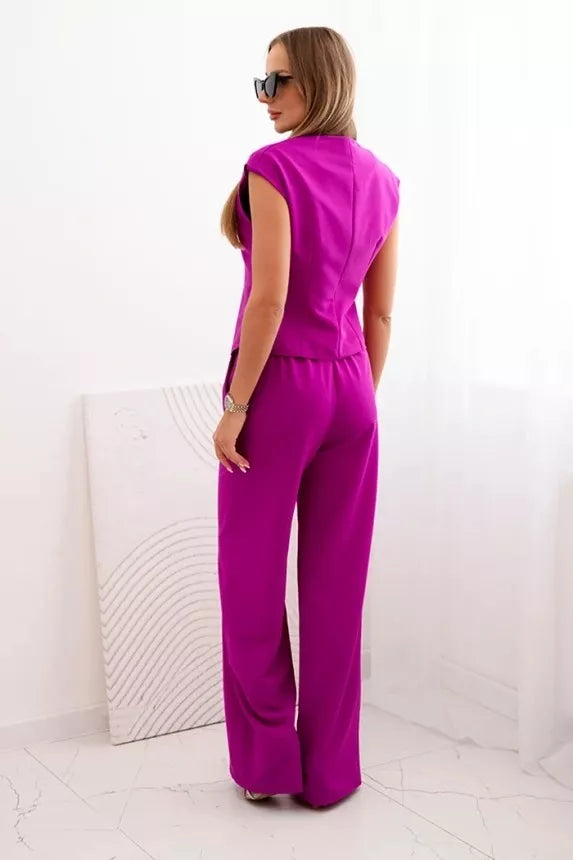 Women's purple suit with vest and wide-leg trousers Anda