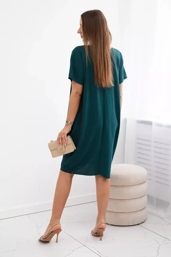 Dark green dress with pockets and pendant Deli 