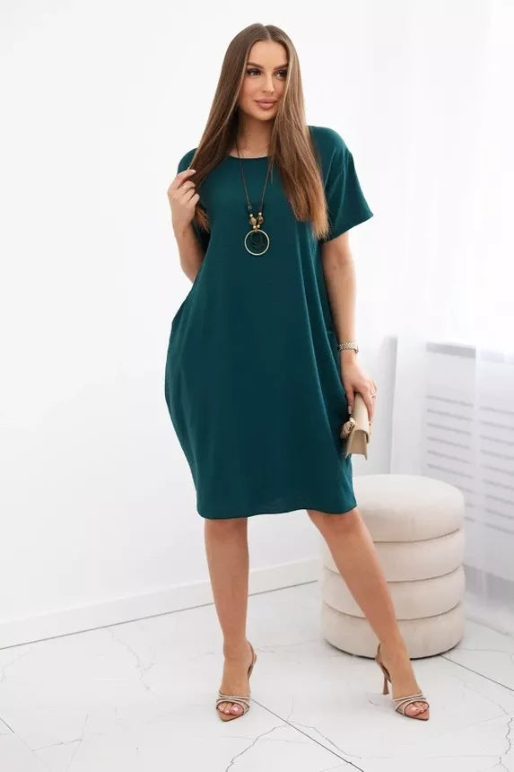Dark green dress with pockets and pendant Deli 