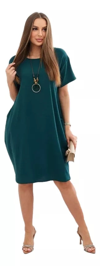 Dark green dress with pockets and pendant Deli 