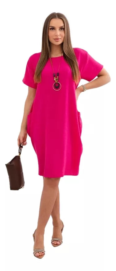 Pink dress with pockets and pendant Deli 