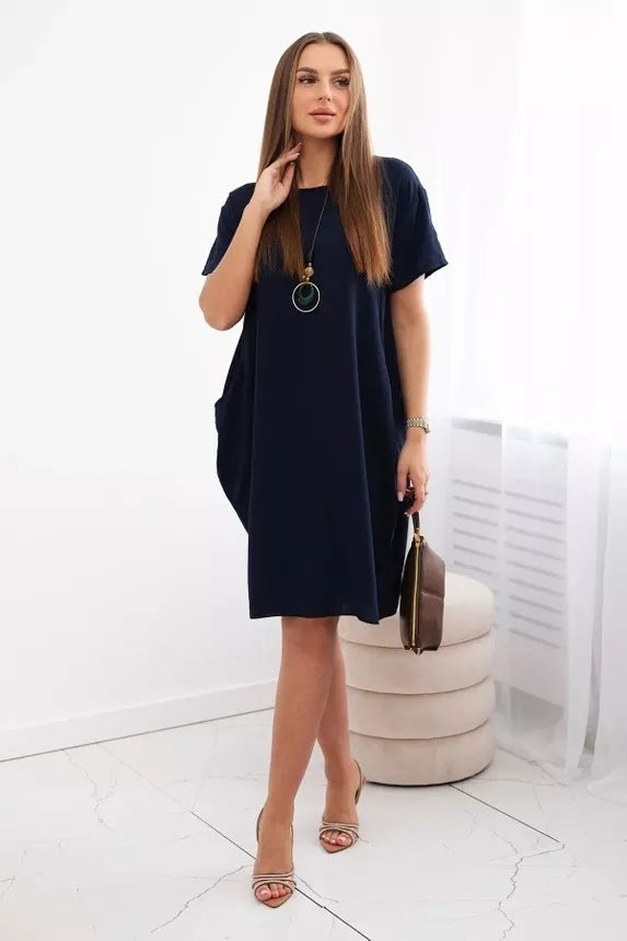 Navy blue dress with pockets and pendant Deli 
