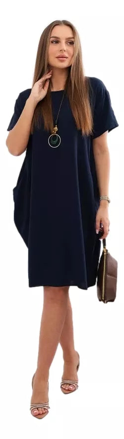 Navy blue dress with pockets and pendant Deli 