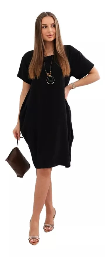 Black dress with pockets and pendant Deli 