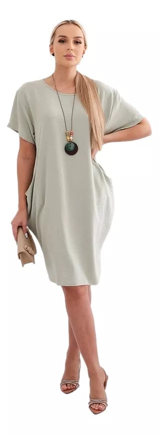 Grey dress with pockets and pendant Deli 