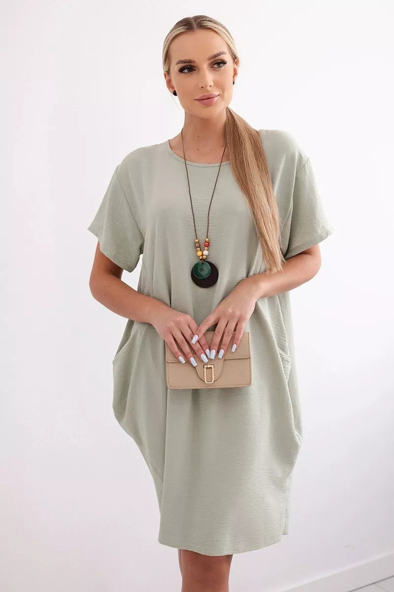 Grey dress with pockets and pendant Deli 