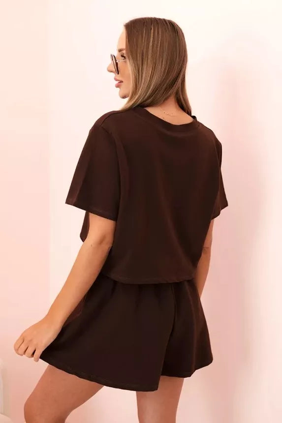 Women's brown cotton set with wide shorts Com