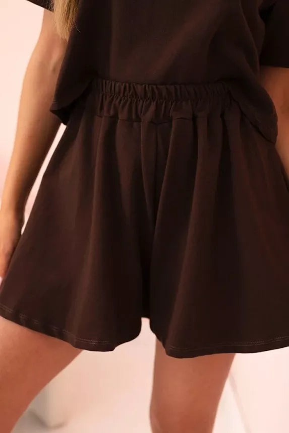 Women's brown cotton set with wide shorts Com