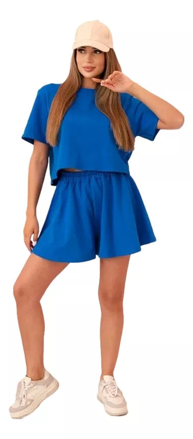 Women's blue cotton set with wide shorts Com