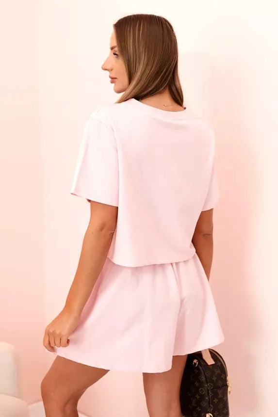 Women's pink cotton set with wide shorts Com
