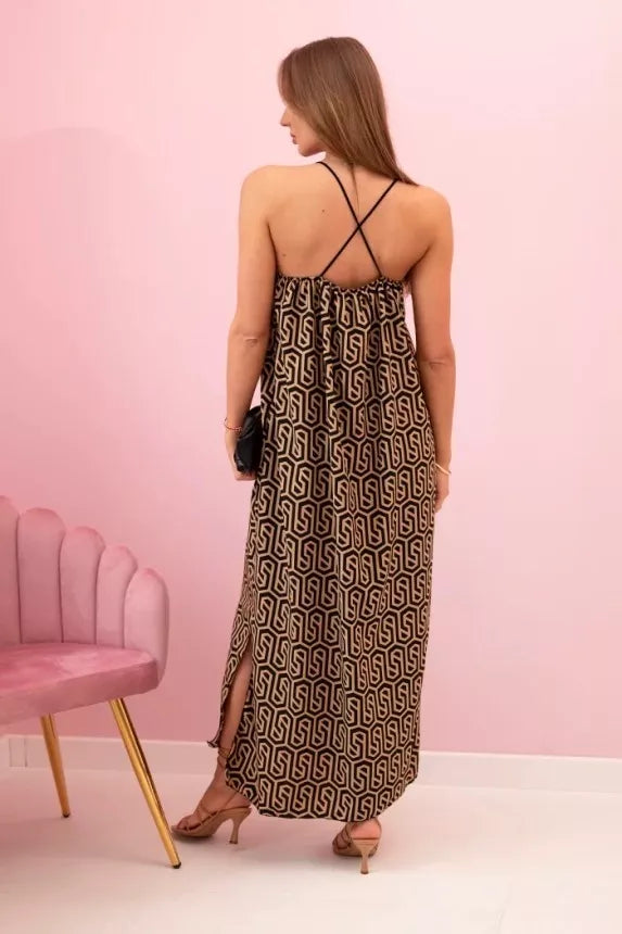 Women's brown dress with straps Zebra