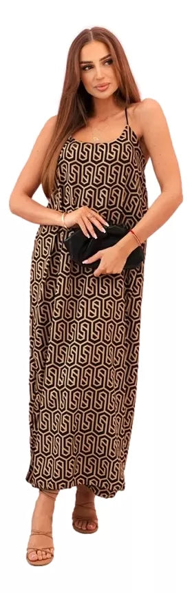 Women's brown dress with straps Zebra