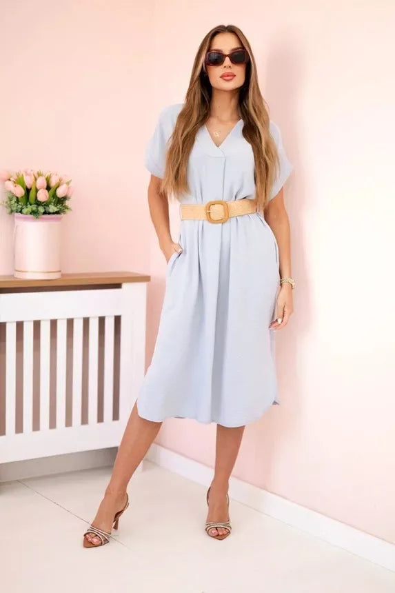 Women's gray dress with belt Amber