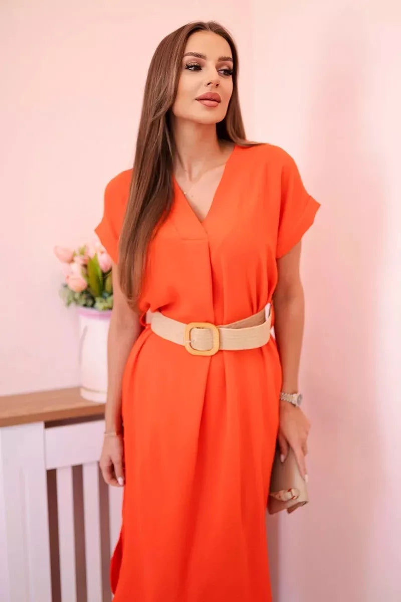 Women's orange dress with belt Amber