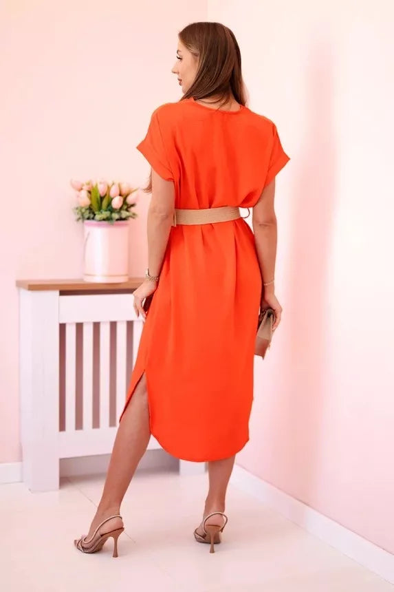 Women's orange dress with belt Amber