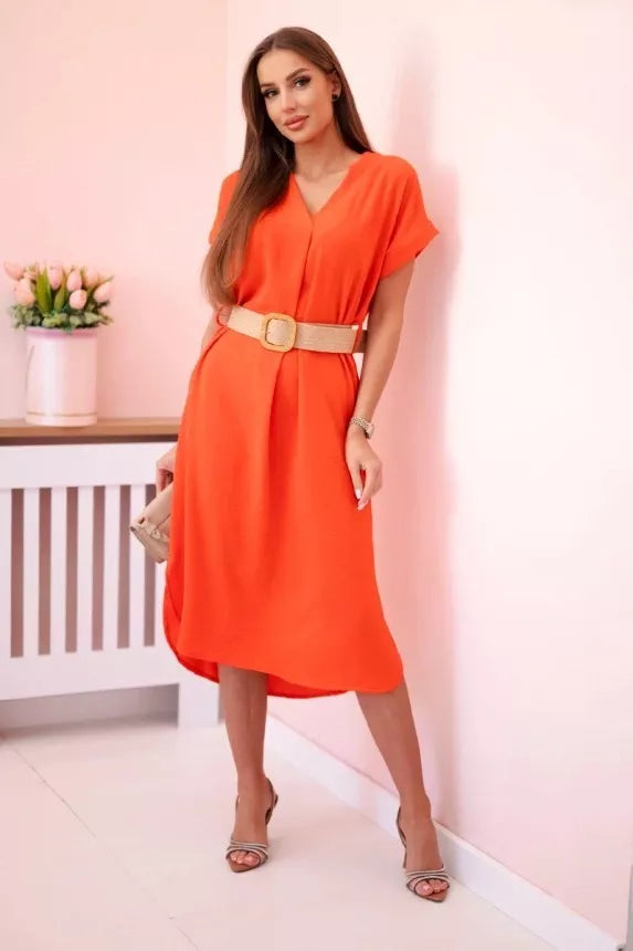 Women's orange dress with belt Amber