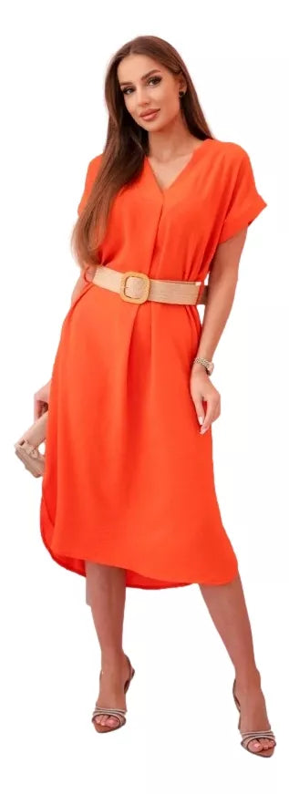 Women's orange dress with belt Amber