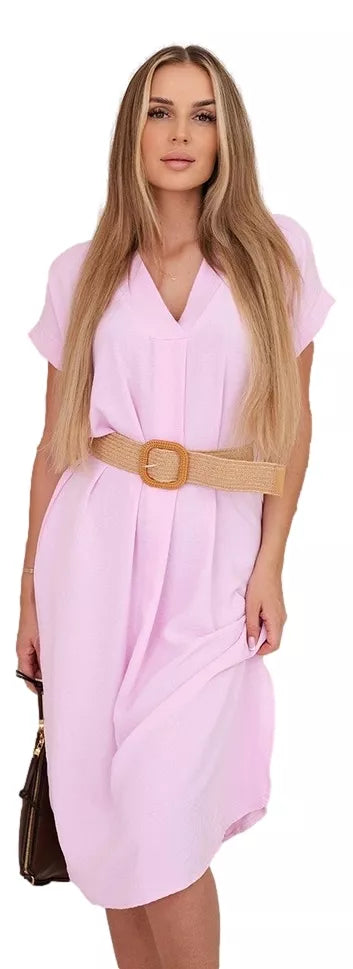 Women's light pink dress with belt Amber 