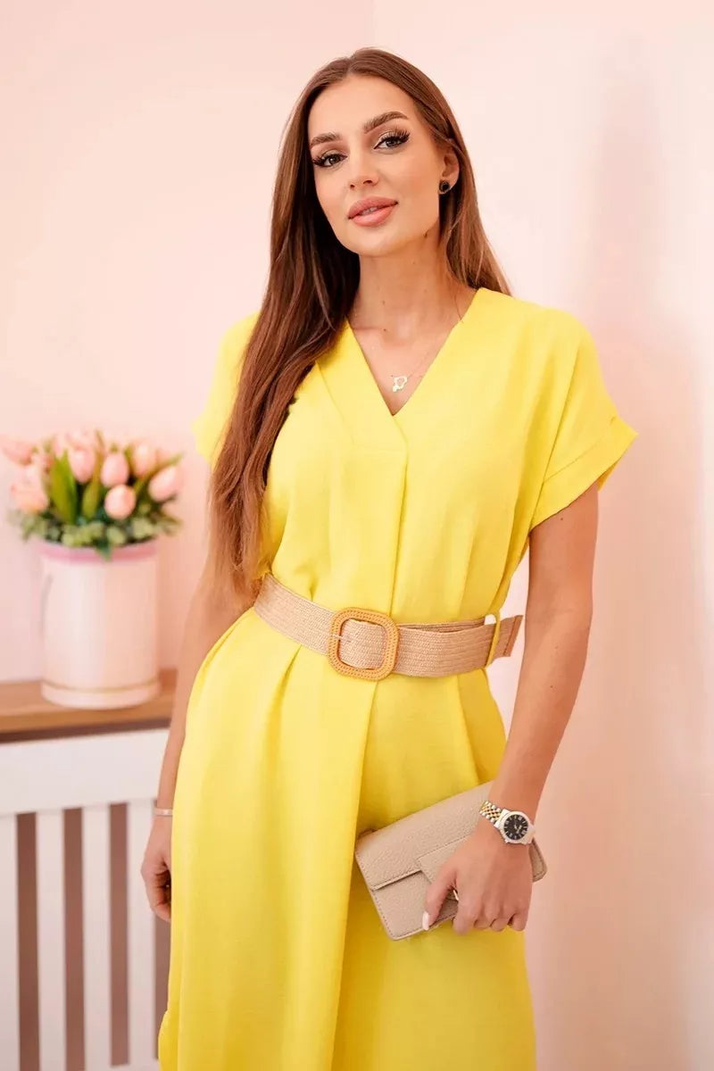 Women's yellow dress with belt Amber 