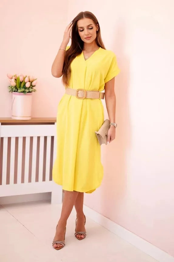Women's yellow dress with belt Amber 