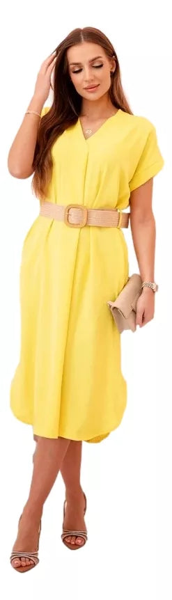 Women's yellow dress with belt Amber 