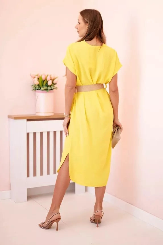 Women's yellow dress with belt Amber 